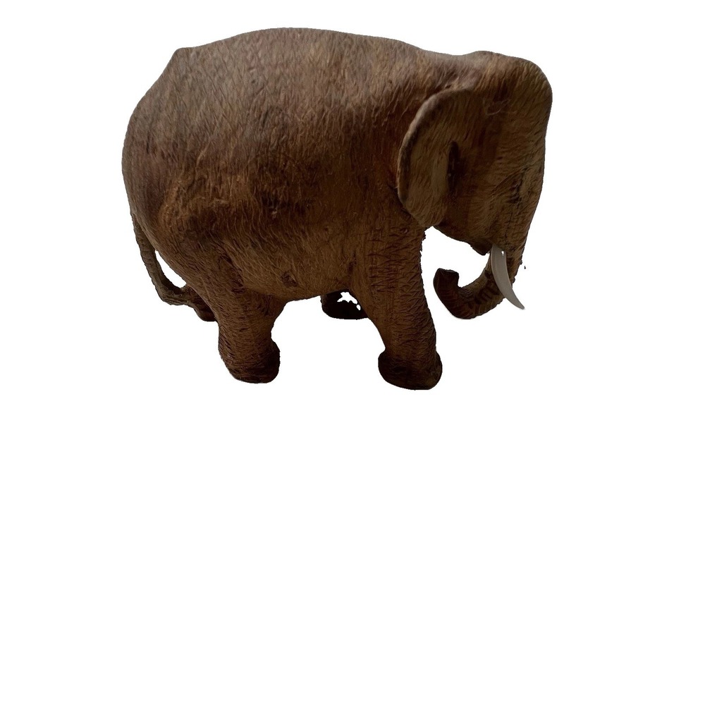 Vtg HAND-CARVED Wooden Elephant  with Tusks Figurine Solid Wood Sculpture